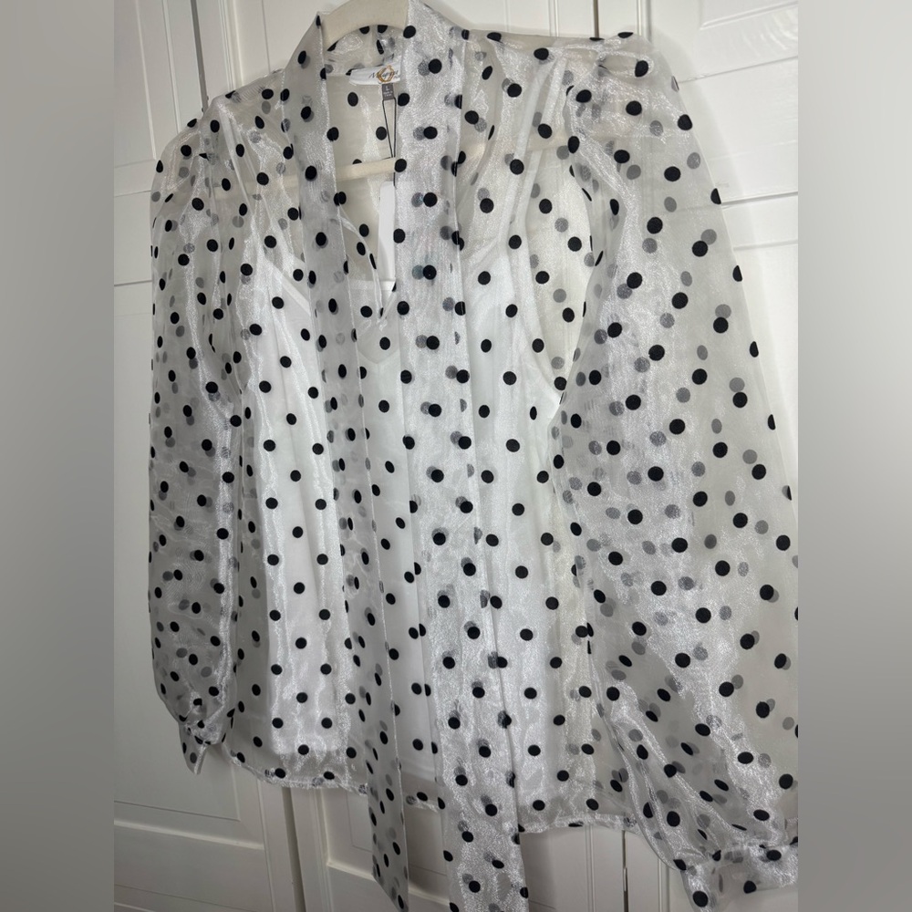 Melograno Rico White Sheer Blouse with Black Polka Dots & White Tank - Picture 3 of 10